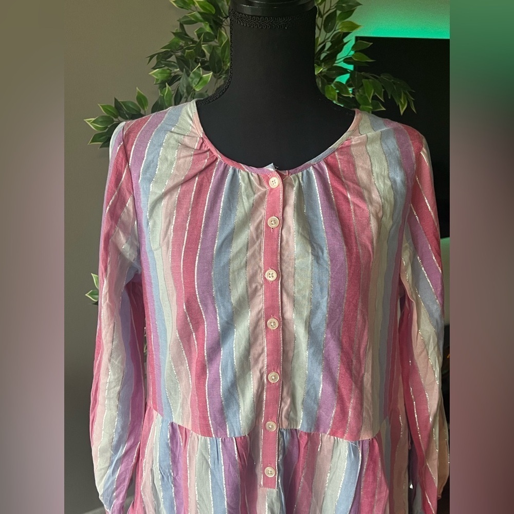 J. Crew Pastel Stripe Belted Button Up Dress Womens Waist Tie Womens Short - Picture 4 of 11